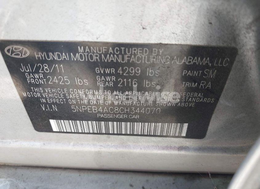 Photo 9 of 2012 Hyundai Sonata GLS (VIN 5NPEB4AC8CH344070)