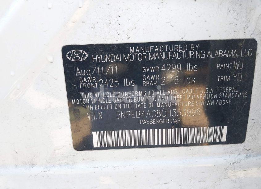 Photo 9 of 2012 Hyundai Sonata GLS (VIN 5NPEB4AC8CH353996)