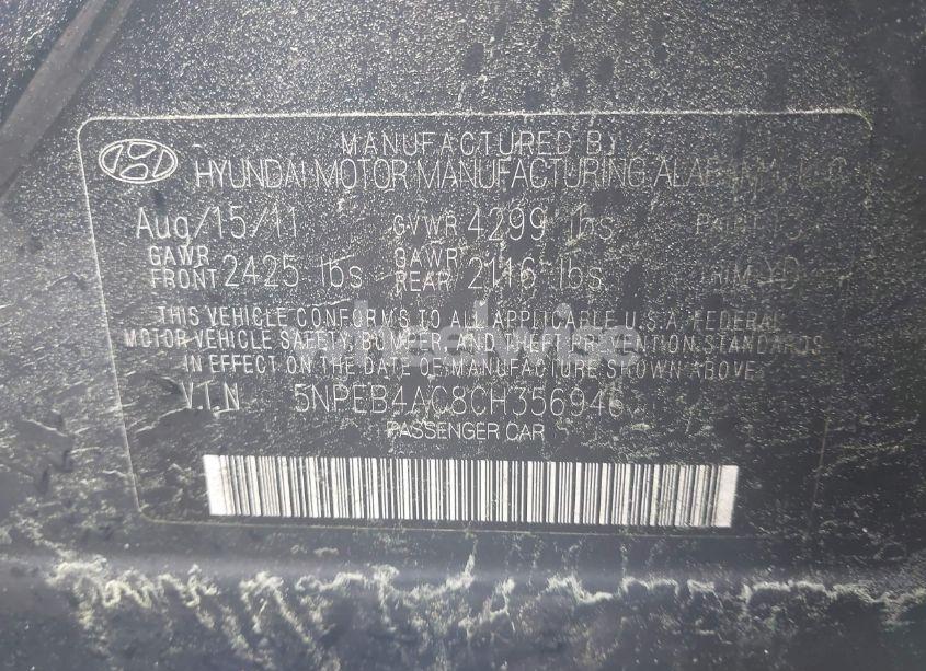 Photo 9 of 2012 Hyundai Sonata GLS (VIN 5NPEB4AC8CH356946)