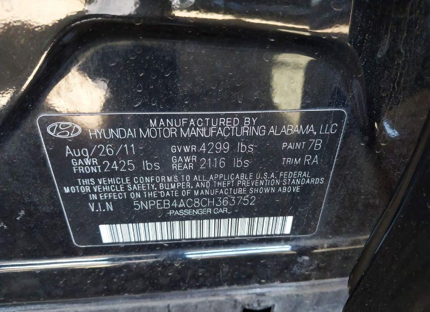 Photo 9 of 2012 Hyundai Sonata GLS (VIN 5NPEB4AC8CH363752)