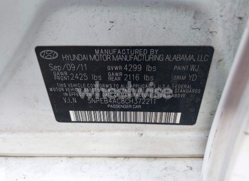 Photo 9 of 2012 Hyundai Sonata GLS (VIN 5NPEB4AC8CH372211)