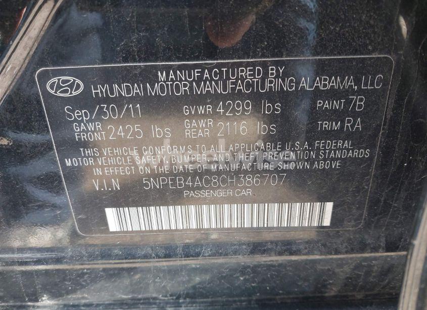 Photo 9 of 2012 Hyundai Sonata GLS (VIN 5NPEB4AC8CH386707)