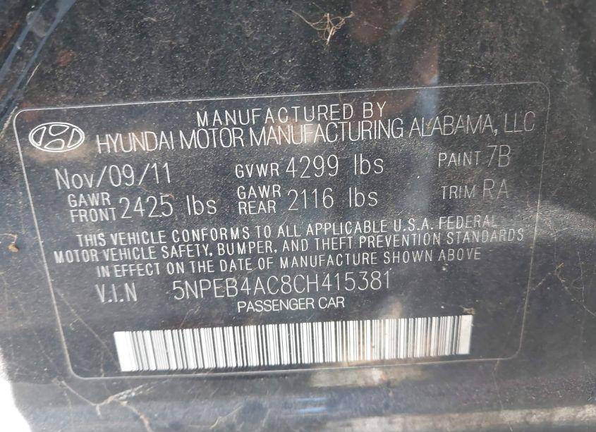 Photo 9 of 2012 Hyundai Sonata GLS (VIN 5NPEB4AC8CH415381)