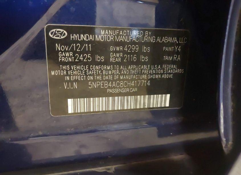 Photo 9 of 2012 Hyundai Sonata GLS (VIN 5NPEB4AC8CH417714)