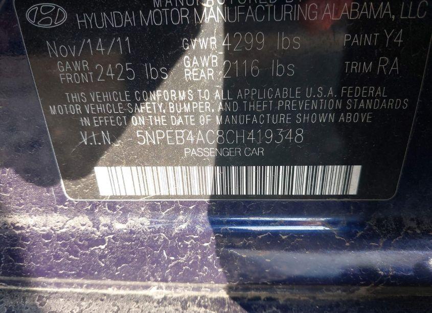 Photo 9 of 2012 Hyundai Sonata GLS (VIN 5NPEB4AC8CH419348)