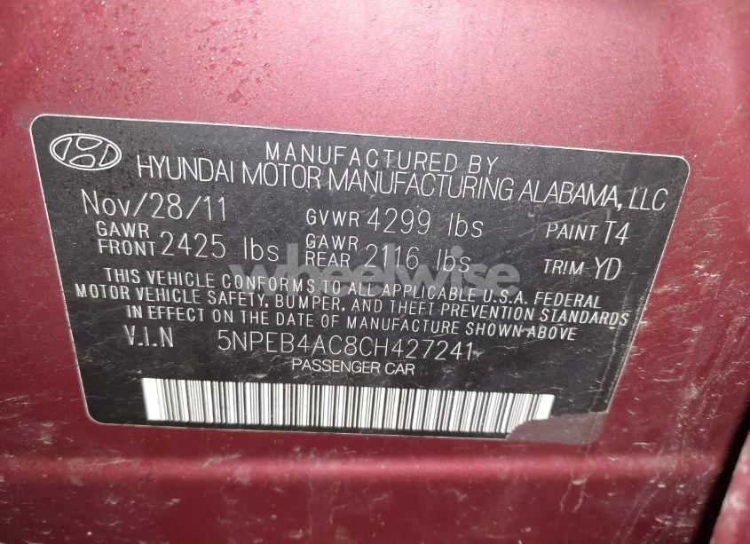 Photo 9 of 2012 Hyundai Sonata GLS (VIN 5NPEB4AC8CH427241)