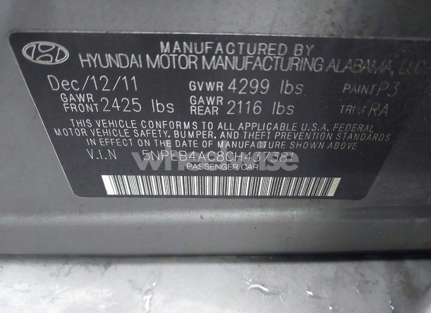 Photo 9 of 2012 Hyundai Sonata GLS (VIN 5NPEB4AC8CH437381)