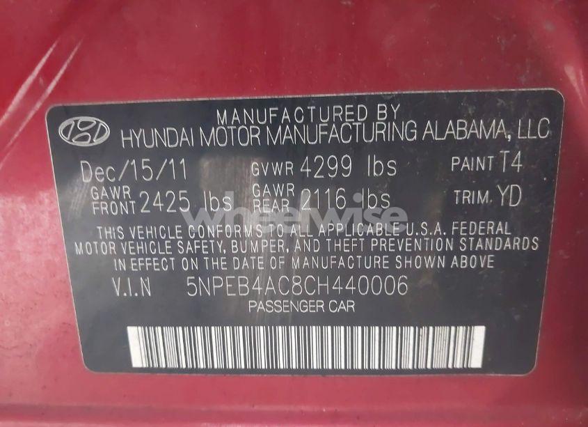 Photo 9 of 2012 Hyundai Sonata GLS (VIN 5NPEB4AC8CH440006)