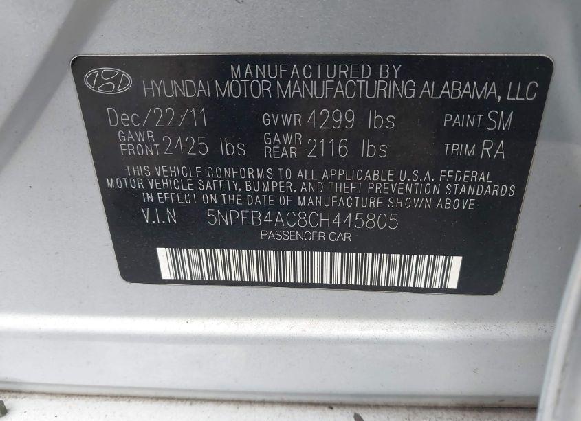Photo 9 of 2012 Hyundai Sonata GLS (VIN 5NPEB4AC8CH445805)