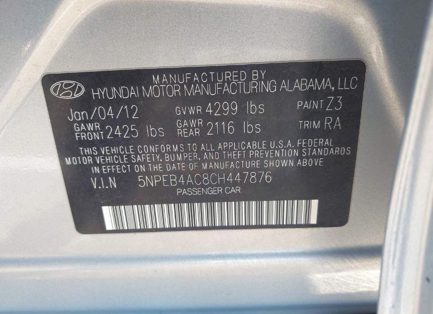 Photo 9 of 2012 Hyundai Sonata GLS (VIN 5NPEB4AC8CH447876)