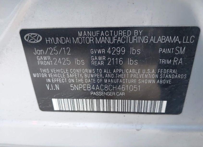 Photo 9 of 2012 Hyundai Sonata GLS (VIN 5NPEB4AC8CH461051)