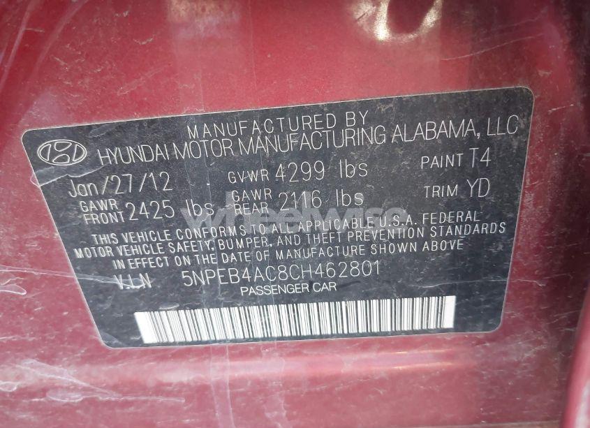 Photo 9 of 2012 Hyundai Sonata GLS (VIN 5NPEB4AC8CH462801)