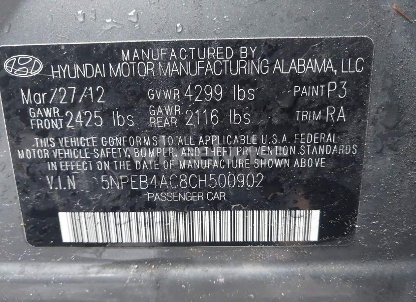 Photo 9 of 2012 Hyundai Sonata GLS (VIN 5NPEB4AC8CH500902)