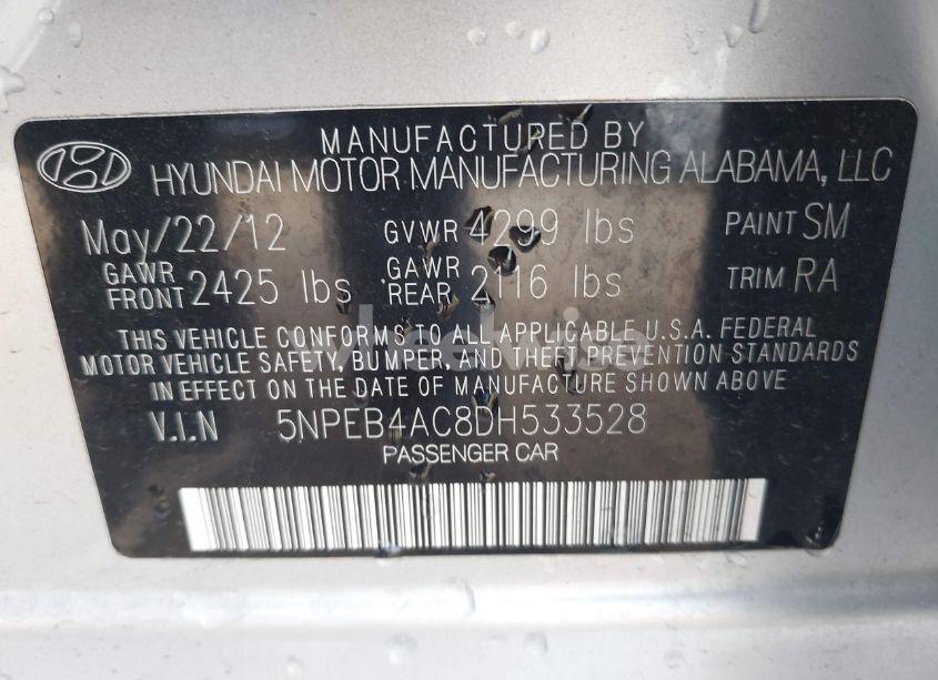 Photo 9 of 2013 Hyundai Sonata GLS (VIN 5NPEB4AC8DH533528)