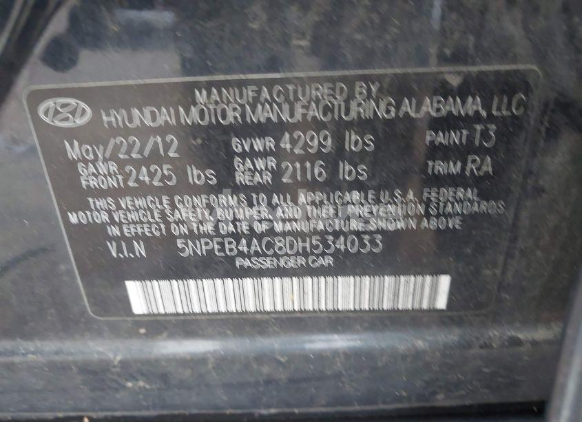 Photo 9 of 2013 Hyundai Sonata GLS (VIN 5NPEB4AC8DH534033)