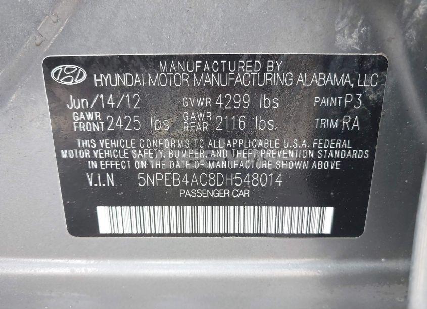 Photo 9 of 2013 Hyundai Sonata GLS (VIN 5NPEB4AC8DH548014)