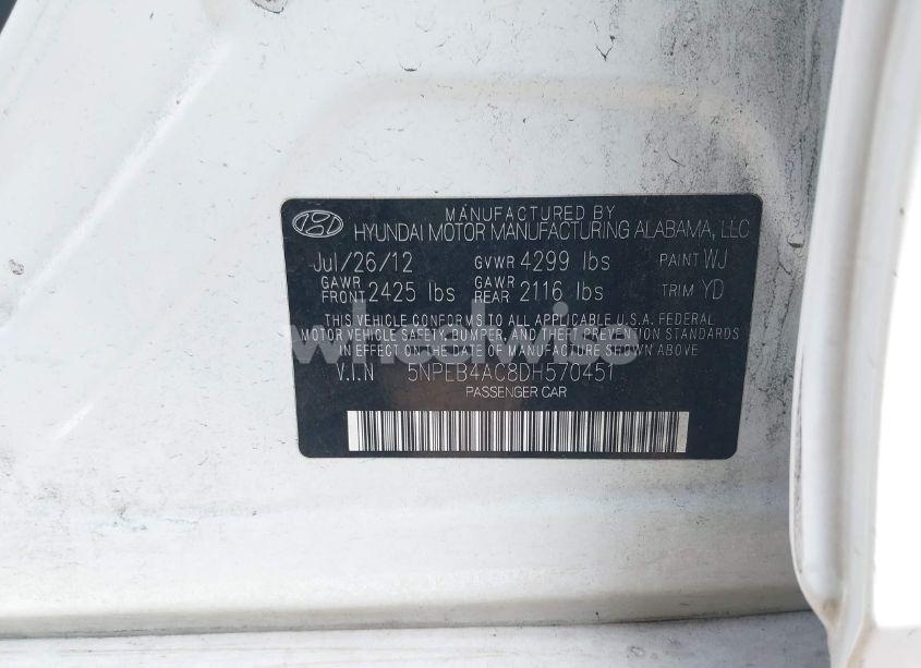 Photo 9 of 2013 Hyundai Sonata GLS (VIN 5NPEB4AC8DH570451)