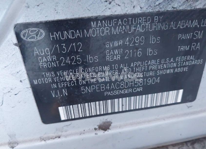 Photo 9 of 2013 Hyundai Sonata GLS (VIN 5NPEB4AC8DH581904)