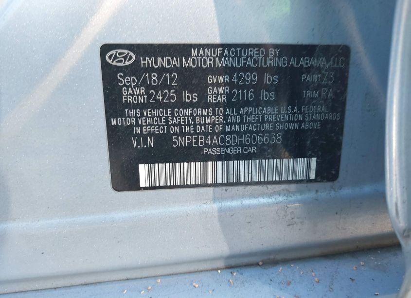 Photo 9 of 2013 Hyundai Sonata GLS (VIN 5NPEB4AC8DH606638)