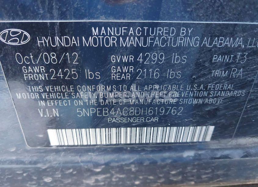 Photo 9 of 2013 Hyundai Sonata GLS (VIN 5NPEB4AC8DH619762)