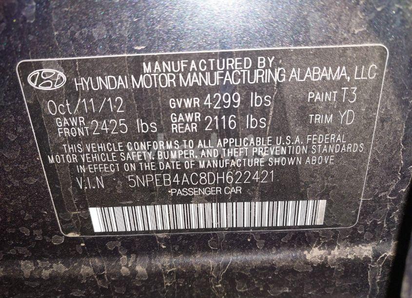 Photo 9 of 2013 Hyundai Sonata GLS (VIN 5NPEB4AC8DH622421)