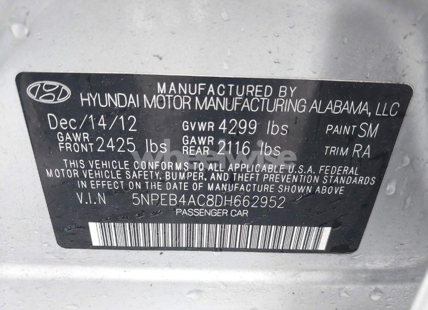 Photo 9 of 2013 Hyundai Sonata GLS (VIN 5NPEB4AC8DH662952)
