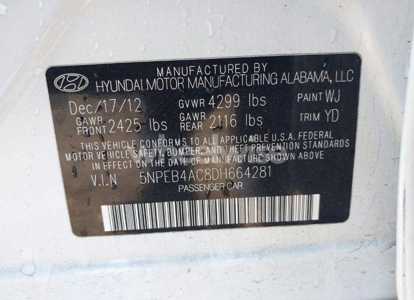 Photo 9 of 2013 Hyundai Sonata GLS (VIN 5NPEB4AC8DH664281)