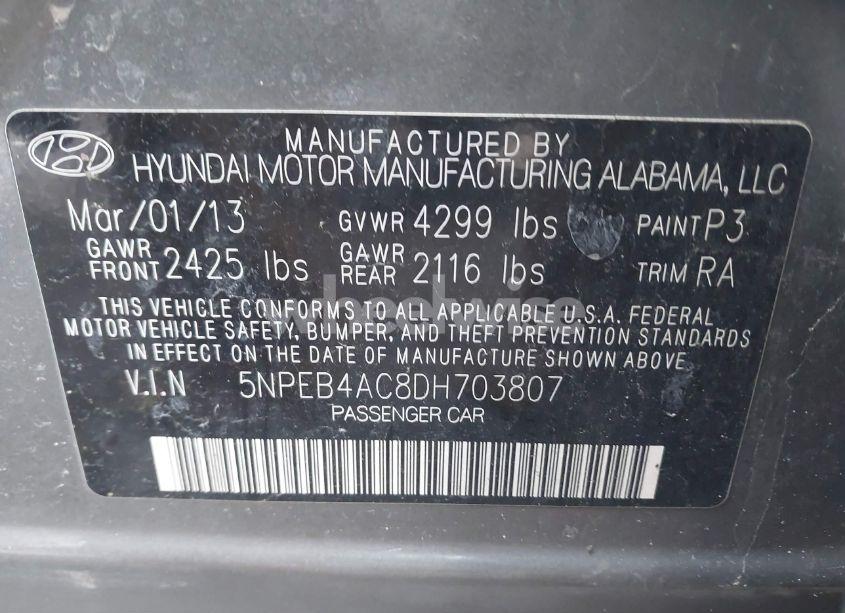 Photo 9 of 2013 Hyundai Sonata GLS (VIN 5NPEB4AC8DH703807)