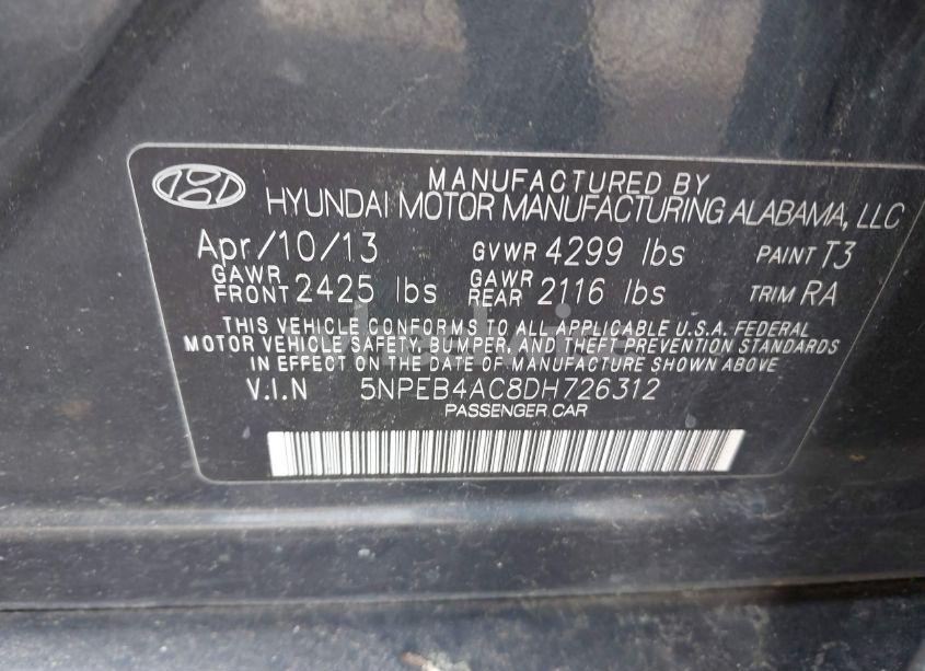 Photo 9 of 2013 Hyundai Sonata GLS (VIN 5NPEB4AC8DH726312)