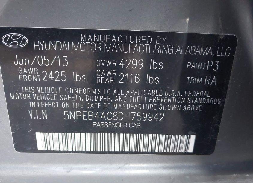 Photo 9 of 2013 Hyundai Sonata GLS (VIN 5NPEB4AC8DH759942)