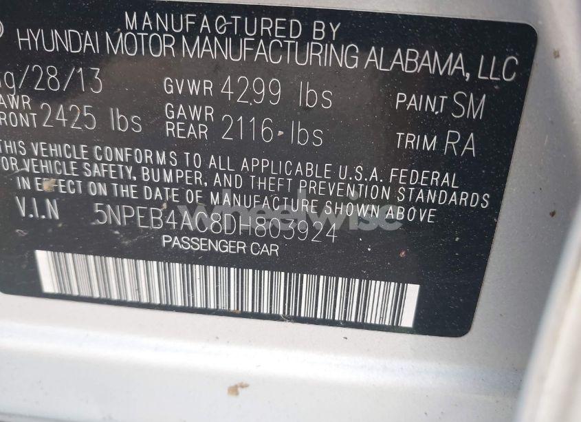 Photo 9 of 2013 Hyundai Sonata GLS (VIN 5NPEB4AC8DH803924)