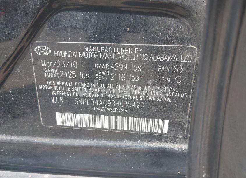 Photo 9 of 2011 Hyundai Sonata GLS (VIN 5NPEB4AC9BH039420)