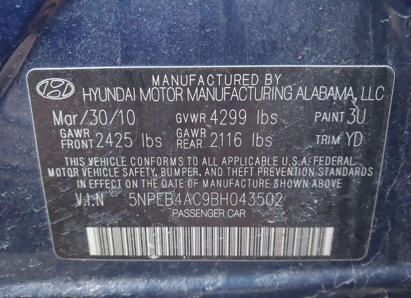 Photo 9 of 2011 Hyundai Sonata GLS (VIN 5NPEB4AC9BH043502)