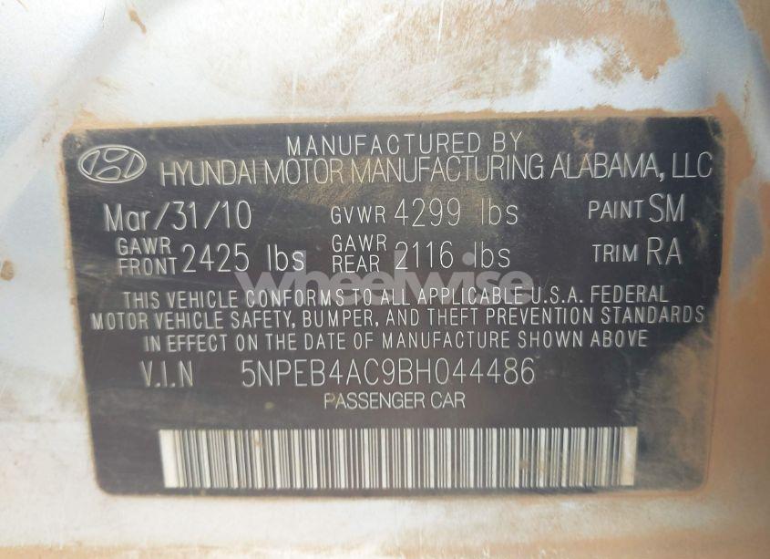 Photo 9 of 2011 Hyundai Sonata GLS (VIN 5NPEB4AC9BH044486)