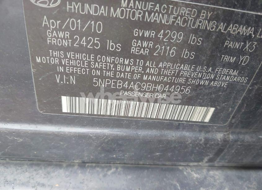 Photo 9 of 2011 Hyundai Sonata GLS (VIN 5NPEB4AC9BH044956)
