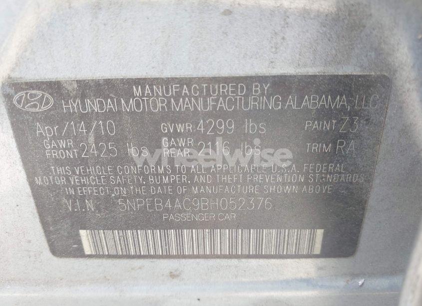 Photo 9 of 2011 Hyundai Sonata GLS (VIN 5NPEB4AC9BH052376)