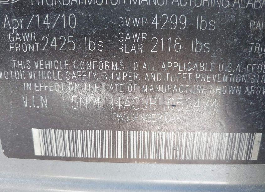 Photo 9 of 2011 Hyundai Sonata GLS (VIN 5NPEB4AC9BH052474)