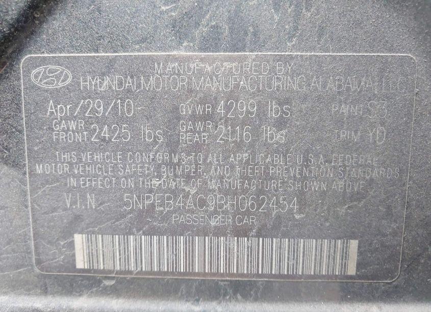 Photo 9 of 2011 Hyundai Sonata GLS (VIN 5NPEB4AC9BH062454)