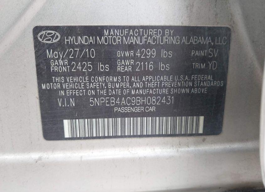 Photo 9 of 2011 Hyundai Sonata GLS (VIN 5NPEB4AC9BH082431)