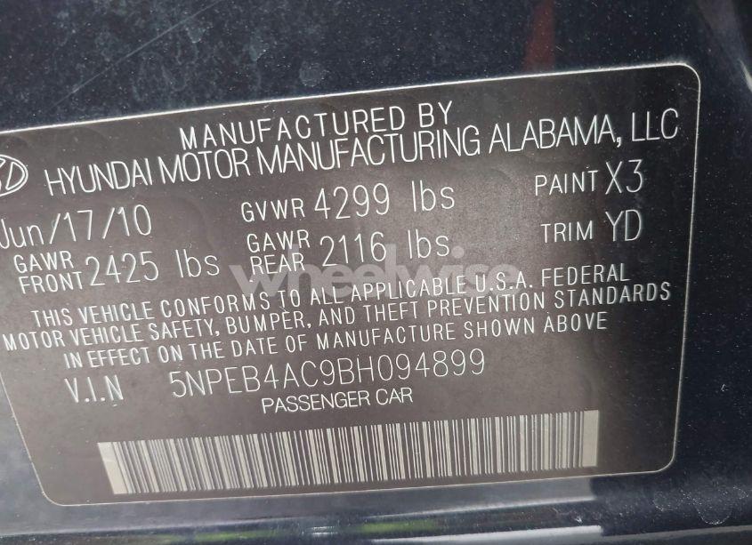 Photo 9 of 2011 Hyundai Sonata GLS (VIN 5NPEB4AC9BH094899)