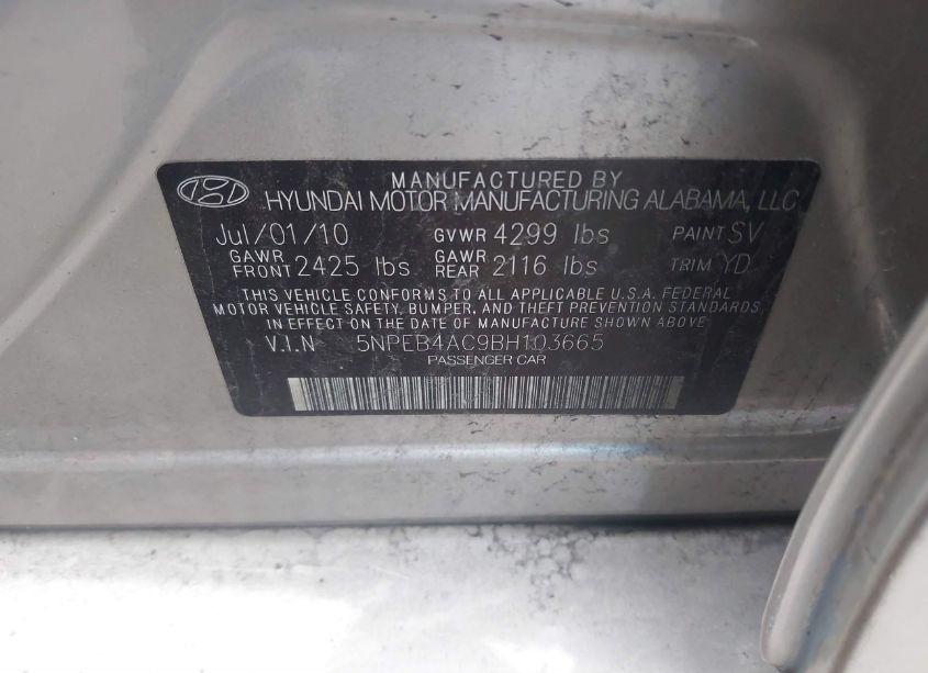 Photo 9 of 2011 Hyundai Sonata GLS (VIN 5NPEB4AC9BH103665)