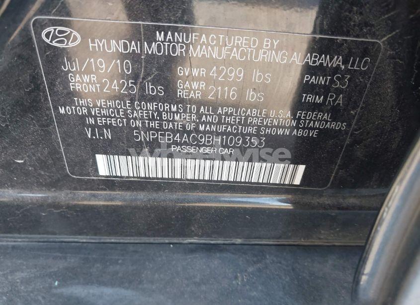 Photo 9 of 2011 Hyundai Sonata GLS (VIN 5NPEB4AC9BH109353)