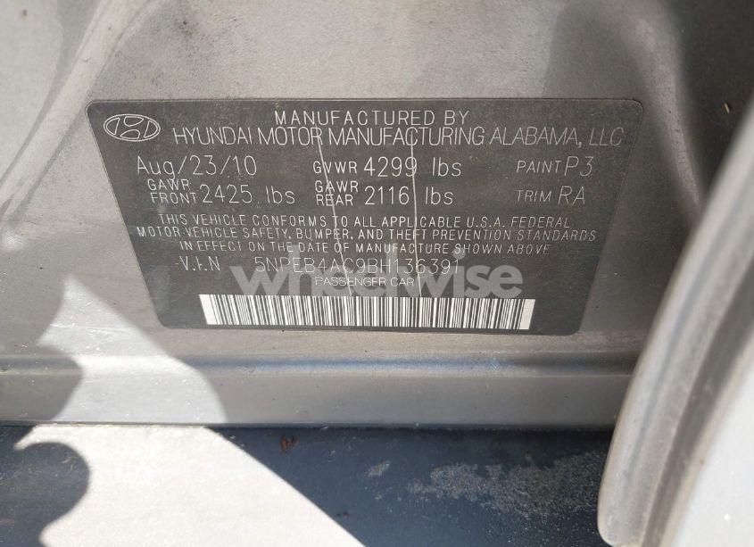Photo 9 of 2011 Hyundai Sonata GLS (VIN 5NPEB4AC9BH136391)