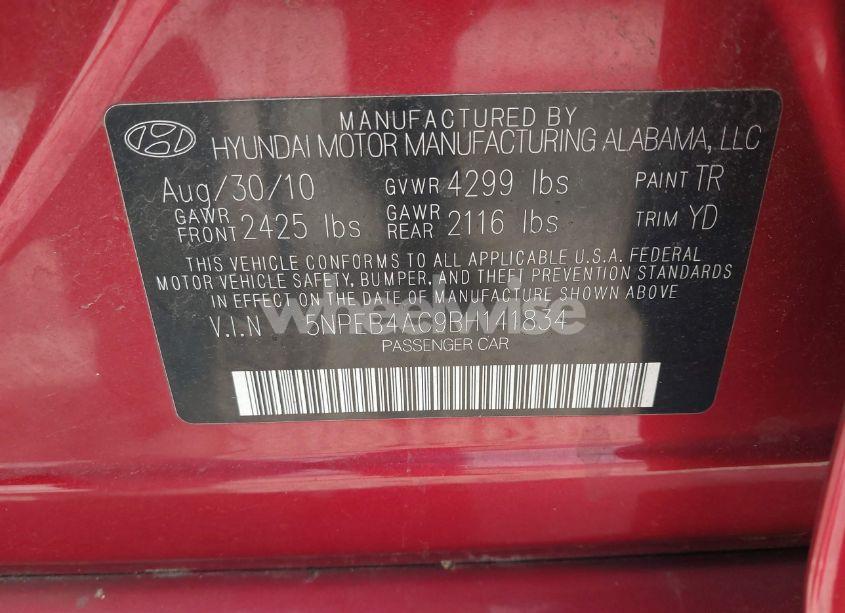 Photo 9 of 2011 Hyundai Sonata GLS (VIN 5NPEB4AC9BH141834)