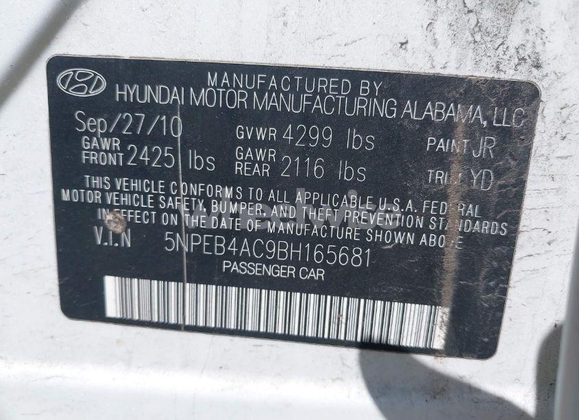 Photo 9 of 2011 Hyundai Sonata GLS (VIN 5NPEB4AC9BH165681)