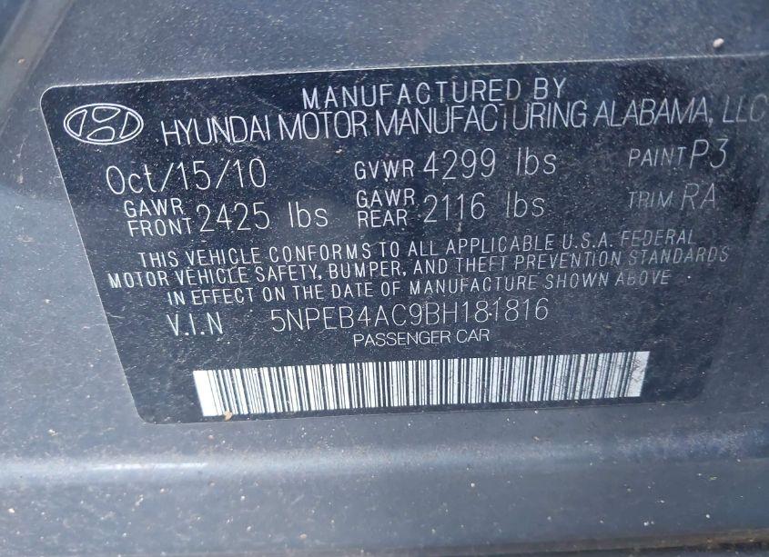 Photo 9 of 2011 Hyundai Sonata GLS (VIN 5NPEB4AC9BH181816)