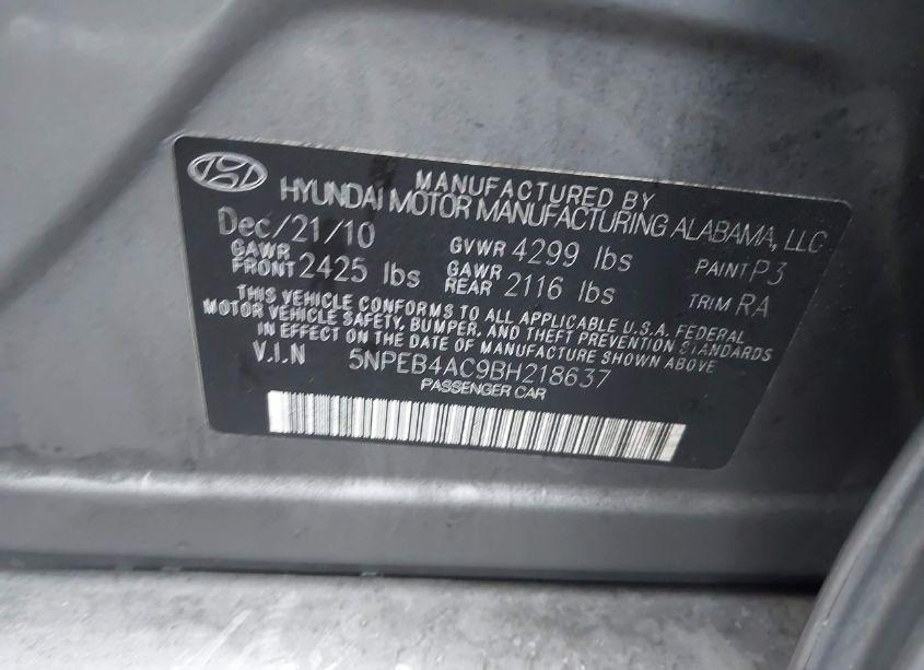 Photo 9 of 2011 Hyundai Sonata GLS (VIN 5NPEB4AC9BH218637)