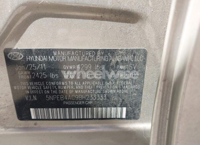 Photo 9 of 2011 Hyundai Sonata GLS (VIN 5NPEB4AC9BH233333)