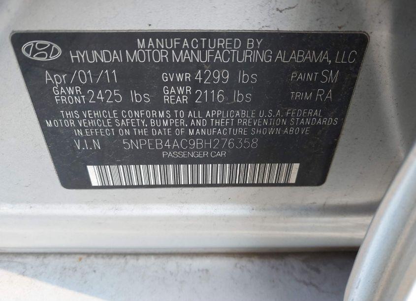Photo 9 of 2011 Hyundai Sonata GLS (VIN 5NPEB4AC9BH276358)