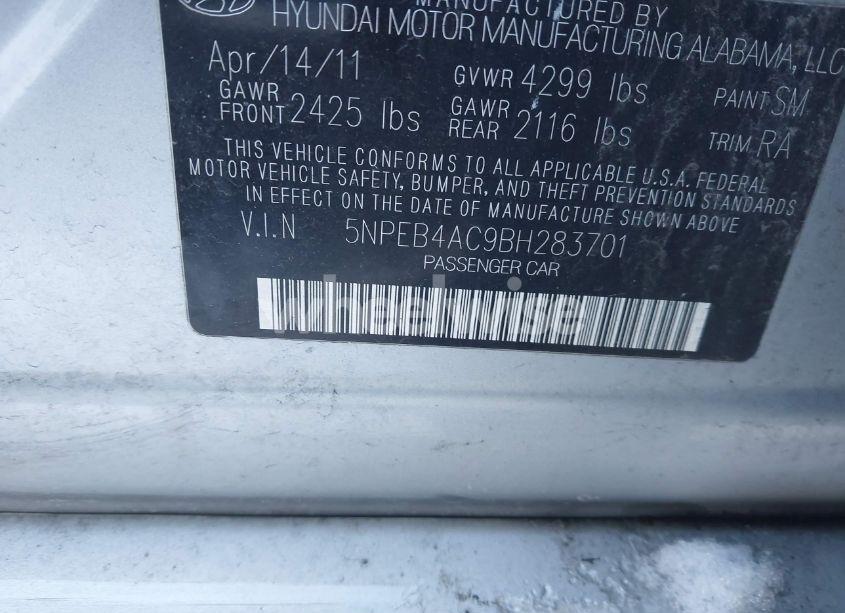 Photo 9 of 2011 Hyundai Sonata GLS (VIN 5NPEB4AC9BH283701)